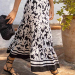 Resort Style Botanical Print Elastic Waist Loose Stitching Midi Skirt