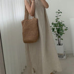Casual Simple Solid Color Split-Side Round-Neck Sleeveless Midi Dress