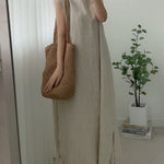 Casual Simple Solid Color Split-Side Round-Neck Sleeveless Midi Dress