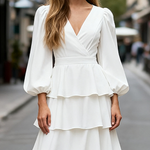 A-Line High Waisted Layered Solid Color V-Neck Maxi Dresses