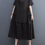 Loose Short Sleeves Solid Color Split-Joint Round-Neck Midi Dresses