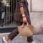 Retro wild leopard print suit cropped pants two-piece suit