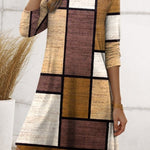 A-Line Irregularity Asymmetric Printed Split-Joint Striped Round-Neck Midi Dresses