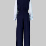 High Waisted Long Sleeves Buttoned Pleated Split-Joint Lapel Jumpsuits
