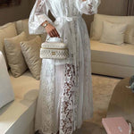 Exquisite Lace Embroidery Lapel Maxi Dress