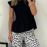 Charming Body Linen Blend Smocked Detail Frill Sleeve Blouse