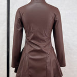 Long Sleeves Skinny Pleated Split-Joint Zipper Stand Collar Mini Dresses