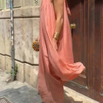 Halter Neck Pleated Loose-fitting Vacation Maxi Dress