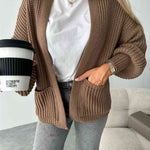 Solid Color V-neck Long-sleeved Casual Knitted Cardigan