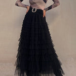 Margovil Ruffle Layered Mesh A-line Maxi Skirt