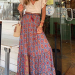 Audrina Bohemian Print Elastic Waist Tassel Maxi Skirt