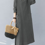A-Line Long Sleeves Pockets Solid Color Split-Side V-Neck Maxi Dresses