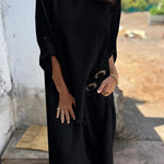 Jamilah Linen Blend Ring Detail Midi Blouse and Elastic Waist Pocketed Loose Pants Set