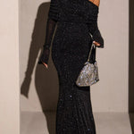Black Off-shoulder Sequined Maxi Dress