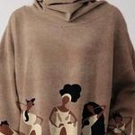 Long Sleeves Loose Figure Printed Heaps Collar Hoodies&Sweatshirt Tops