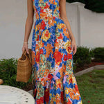 Style Lover Square Neck Adjustable Straps Floral Maxi Dress