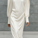 Women's Casual White Cotton And Linen Round Neck Loose Long-sleeved Maxi Dress