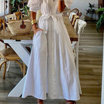 Vintage Pocketed Shirt Midi Dress