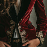 Elegant Black Collar Gold Luxury Embroidered Velvet Blazer