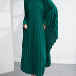 Batwing Sleeves Loose Pleated Solid Color Maxi Dresses