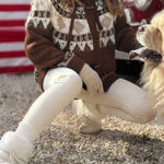 Christmas Fireplace Patterned Cardigan with Fur