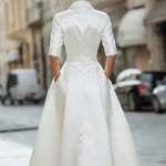 Timeless Ivory Satin Shirt Dress With Front Buttons