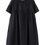 Original Solid Lace Split-Side Short Sleeve A-Line Mini Dress