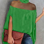 Batwing Sleeves See-Through High-Neck Blouses&Shirts Tops