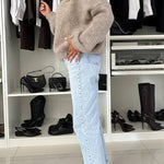 Explore Autumn Knit Open Front Long Balloon Sleeve Loose Cardigan