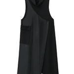 Irregularity Loose Asymmetric Buttoned Solid Color Split-Joint High Neck Midi Dresses