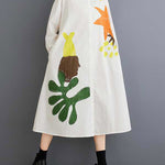 A-Line Long Sleeves Buttoned Pockets Printed Split-Joint Lapel Midi Dresses Shirt Dress