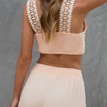 Kyomi Cotton Blend Embroidered Lace Strap Smocked Crop Tank Top