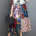 A-line Loose Buttoned Printed Split-Joint Lapel Midi Dresses Shirt Dress
