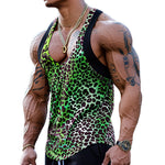 Men's Sexy U-Neck Leopard Print Cotton Blend Patchwork Tank Top