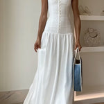 Sleeveless Button Up Backless Swing Maxi Dress