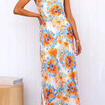 Tie Knot Halter Backless Floral Printed Maxi Holiday Dress