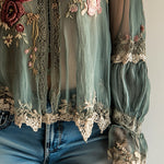 Bohemian Vintage Green Embroidered Shirt