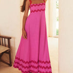 A-line High Waisted Contrast Color Zipper Square-neck Maxi Dresses Midi Dresses