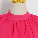 Loose Raglan Sleeve Solid Color Tiered Stand Collar Maxi Dresses