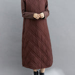 Simple Split-Joint High-Neck H-Line Quilted Midi Dress