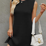 A-Line Loose Solid Color Split-Side Tied Waist Round-Neck Mini Dresses Sweater Dresses