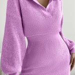Lapel Balloon Sleeve Knit Dress