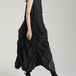 Irregular Clipping Loose Solid Color Round-Neck Midi Dresses