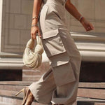 Loose Short Sleeves Buttoned Pockets Solid Color Lapel Jumpsuits