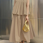 A-Line Loose Pleated Pockets Solid Color Skirts Bottoms