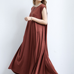 Simple Loose Sleeveless Solid Color Round-Neck Maxi Dresses