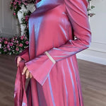 A-Line Long Sleeves Pleated Solid Color Tied Waist Zipper Round-Neck Maxi Dresses