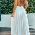 OFF WHITE MAXI DRESS WITH OPEN BACK AND FRAYED HEM