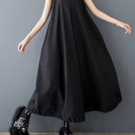 A-Line Loose Drawstring Pleated Pockets Solid Color Zipper Spaghetti-Neck Midi Dresses