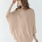 Vintage Loose Round-Neck Batwing Sleeves Shirts